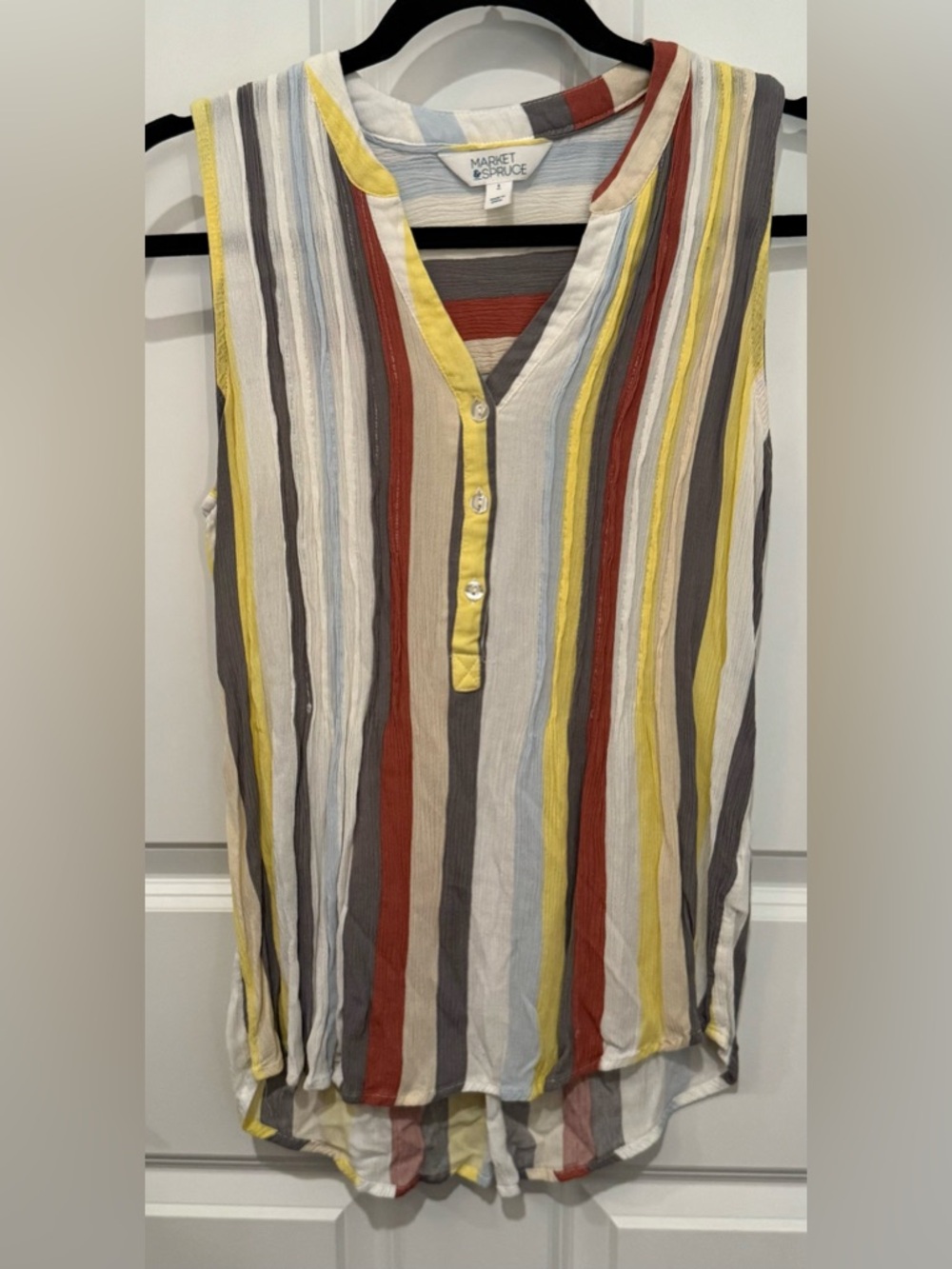 Market & Spruce Sleeveless V-Neck Sleeveless Top - Yellow, Red, Gray, White